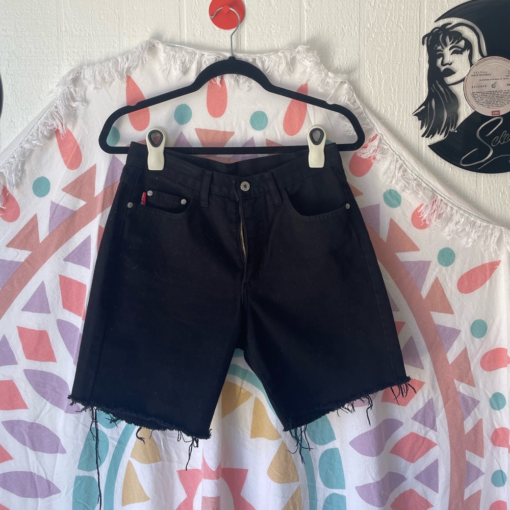 C’est Toi, black, denim shorts.